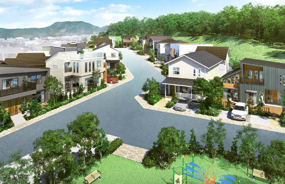 高台の住宅地に佇む25邸の新街区